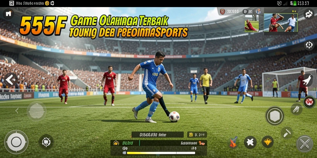 Screenshot utama menunjukkan aksi seru dalam game olahraga.