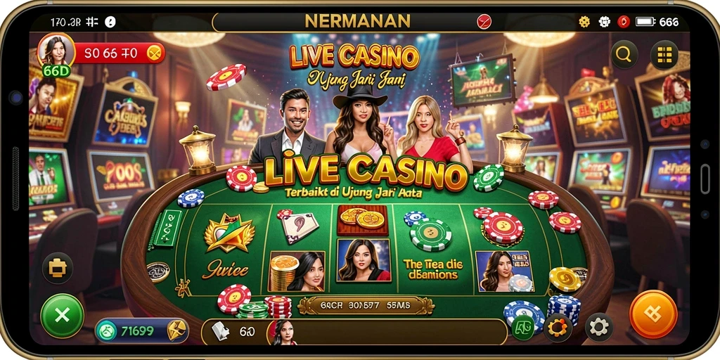 Screenshot gameplay 66D yang menampilkan dealer langsung dan suasana kasino.