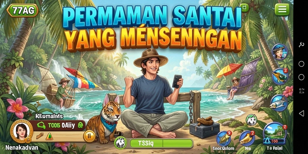 Gambaran gameplay menyenangkan dalam 77AG yang penuh warna.