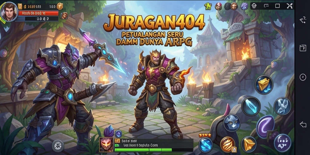 Gameplay seru dari JURAGAN404 dengan pertarungan epik.