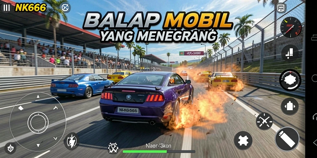 Screenshot gameplay NK666 yang menunjukkan aksi balapan yang mendebarkan.