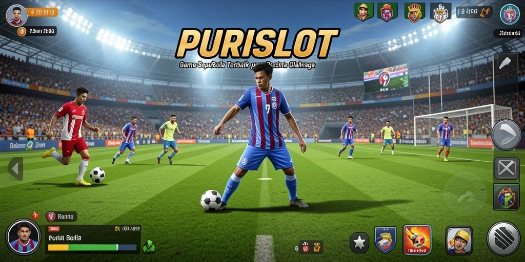Tampilan gameplay mendebarkan dalam PURISLOT dengan fitur sepak bola inovatif.