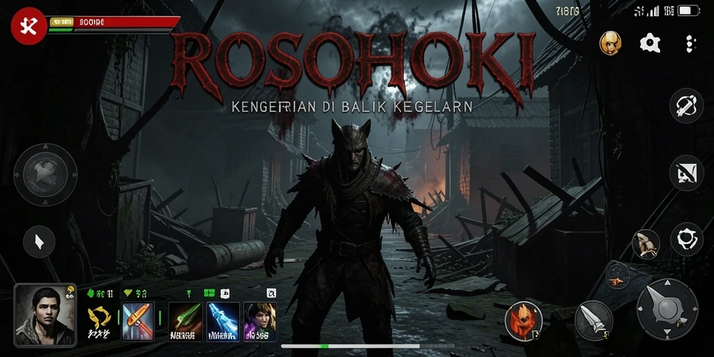 Tangkapan layar menampilkan suasana menakutkan dalam gameplay ROSOHOKI.