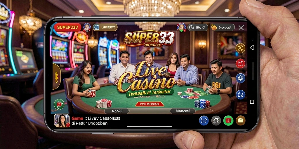 Screenshot gameplay Live Casino SUPER33 dengan dealer langsung dan interaksi nyata.