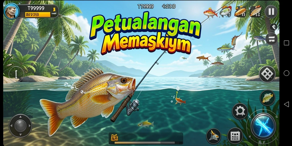 Screenshot menunjukkan gameplay menegangkan saat menangkap ikan di T9999.