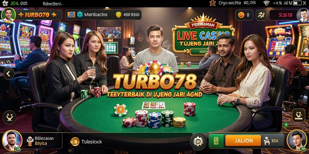 Screenshot TURBO78 menampilkan dealer live dan gameplay interaktif kasino.