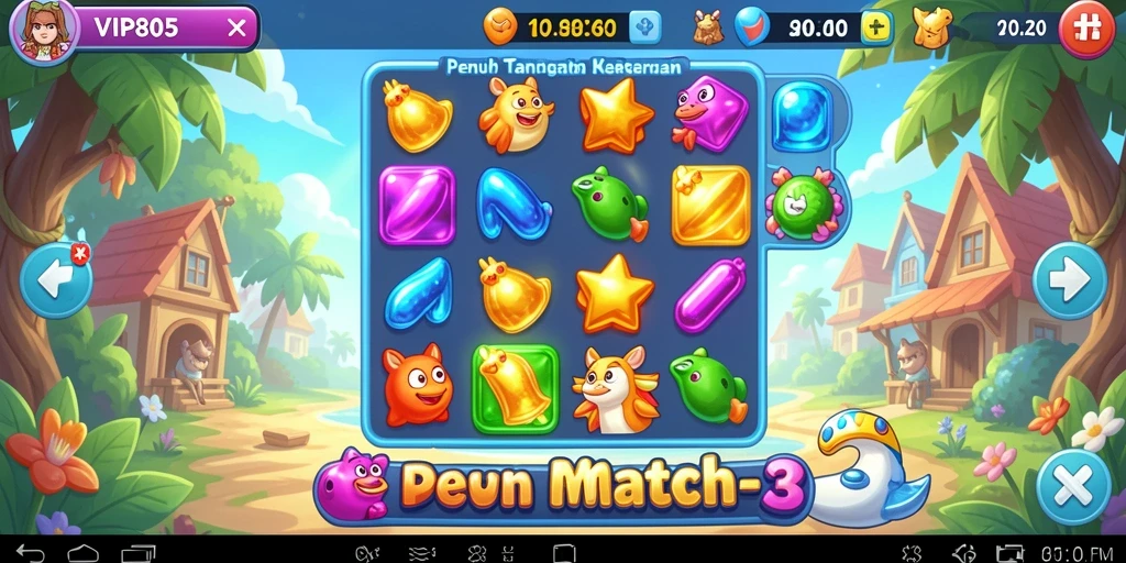 Screenshot utama VIP805 menampilkan aksi permainan Match-3 yang seru.