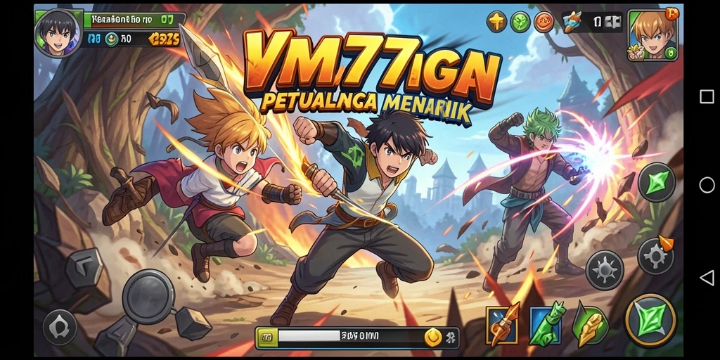 Tangkapan layar gameplay VM777 menunjukkan pertarungan karakter Anime yang seru.